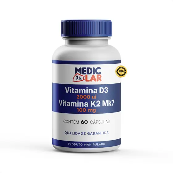 Vitamina D3 2000ui com Vitamina K2 MK7 Medic Lar - 60 ou 120 cápsulas - Envio Imediato