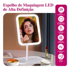 Espelho de Mesa LED Maquiagem 3 Cores Recarregavel Espelho com Luz Touch Universal Estoque no Brasil Envio Imediato