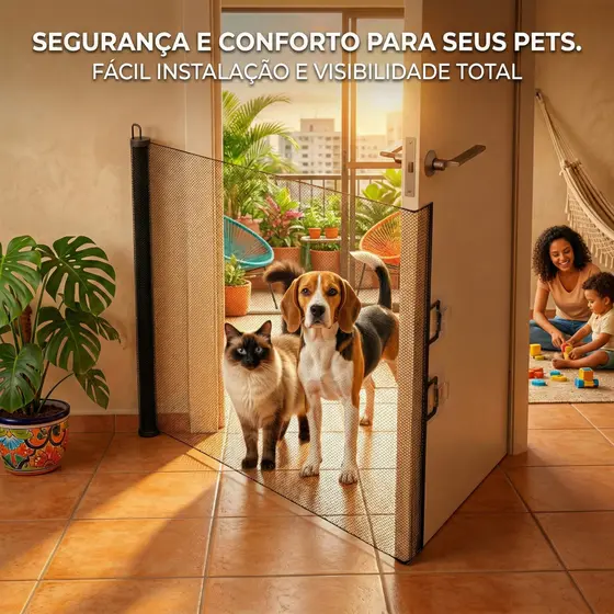 Grade de Proteção Retrátil para Crianças e Pets, Tela de Segurança Ajustável, Proteção Segura para Casa
