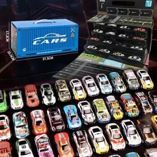 Kit 48 Carrinhos De Friccao Com Pista Corrida Maleta Container Coloridos Brinquedo Menino Infantil Carro