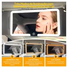 Espelho de Led Maquiagem para Carro 3 Luzes Recarregável Quebra-Sol Universal Estoque no Brasil Envio Imediato