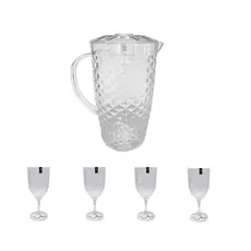 Conjunto Jarra 2,6L com Tampa e 4 Taças 450ML em Acrílico