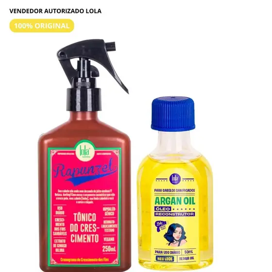 Kit Crescimento e Brilho – Tônico Rapunzel 250ml + Óleo de Argan Oil 50ml Lola Cosmetics