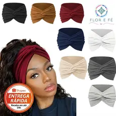 Faixa Turbante de Cabelo Larga Nó Branca Preta Branca Marrom Terracota Azul Marinho Azul Royal Amarela Rosa Roxa Verde