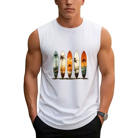 Regata Camiseta Cavada Estilo Surf Praia Streetwear Verão Pranchas Masculino minimalista Lindo Produto