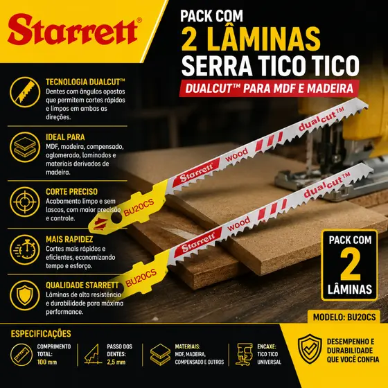 Pack Com 2 Lâminas Serra Tico Tico Starrett Dualcut Para Mdf E Madeira