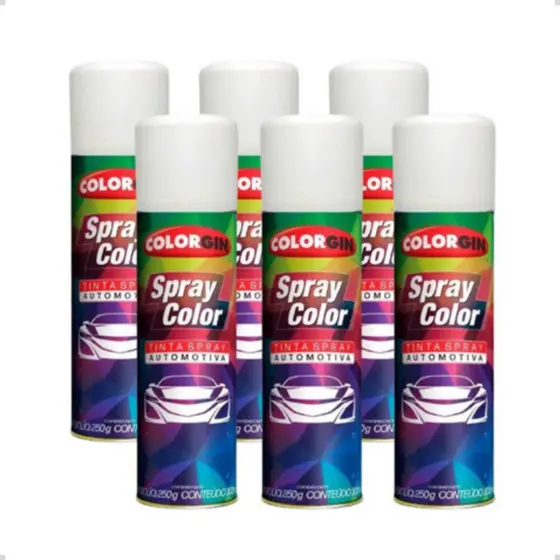 Kit Tinta Spray Automotivo Colorgin Branco Brilhante C/ 6