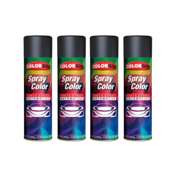 Kit Tinta Spray Automotivo Colorgin Preto Brilhante C/4