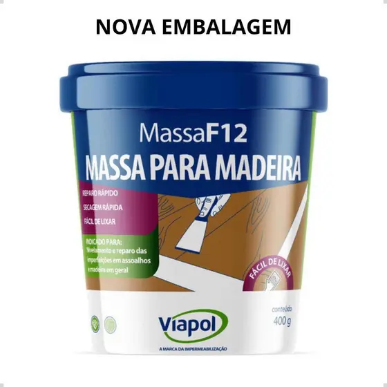 Massa Para Madeira F-12 Branca 400gr - Viapol