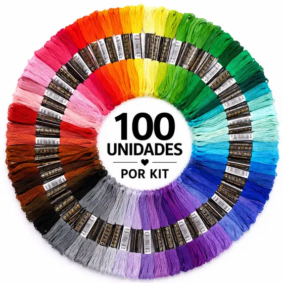 Kit 100 Meadas de Linhas de Bordado Ponto Cruz Artesanato Fio Poliéster algodão artesanato