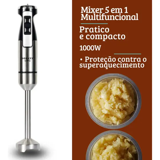 Processador Misturador Mixer Moedor Carne 5 Em 1 1000w -220V e 110V