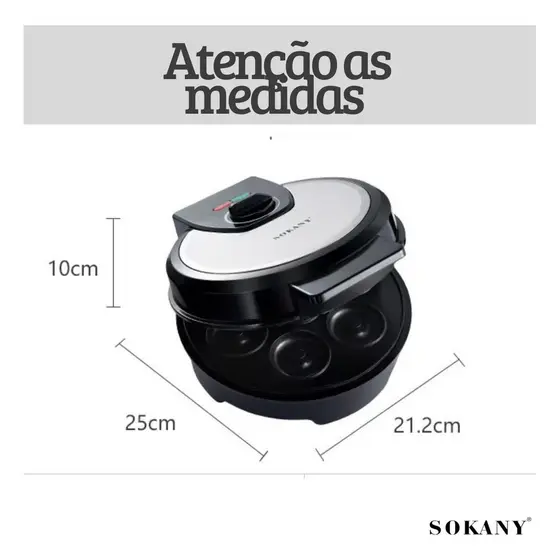 Máquina De Mini Donuts Elétrica 127v 7 Cavidades 1000w Profundidade 1,3 cm Diâmetro 5,5 cm