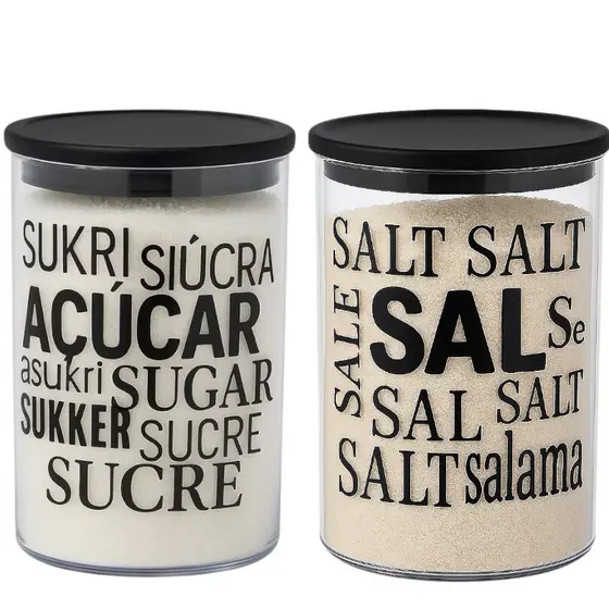 Kit 2 Pote Organizador Hermético Cozinha De Acrílico Porta Mantimentos Sal Açúcar Branco 1000ml Decorado Condimentos