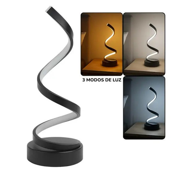 Abajur Quarto Cabeceira Luminária De Mesa Led Espiral Casa Quarto 3 Modos De Luz Usb