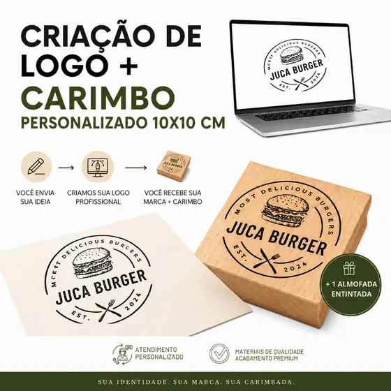 Criação De Logo Profissional + 1 Carimbo Personalizado Para Embalagens Com Sua Marca 10x10cm Logomarca Exclusiva