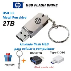 HP Unidade Flash Drive USB 3.0 Pendrive 2TB Metal Flash Drive Impermeável Armazenamento Grande Capacidade