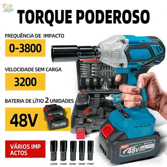 Chave De Impacto Parafusadeira Furadeira 02 Baterias 48v TUDO