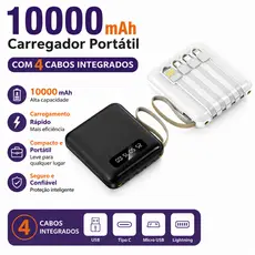 Carregador Portátil 10000mah con 4 cables de carga rápida Banco de energía digital LED