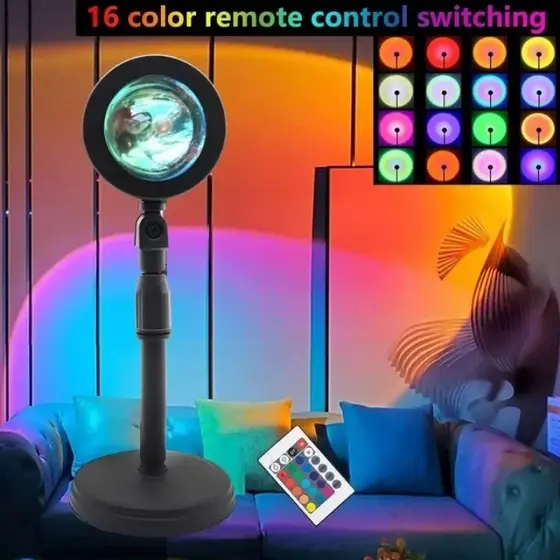 Pôr Do Sol Lâmpada Luz Noturna Usb Ajustável Led Projetor Controle Remoto 16 cors