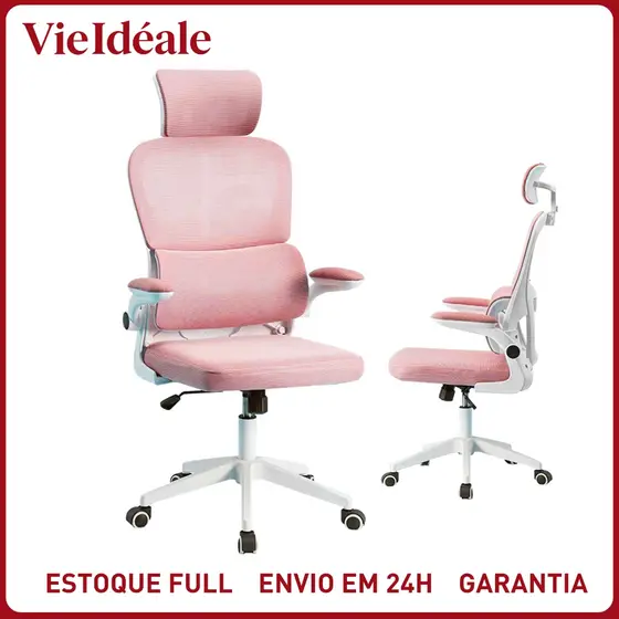 Cadeira de escritório, design ergonômico com suporte lombar independente, malha respirável e encosto de cabeça ajustável