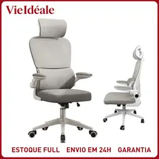 Cadeira de Escritório Ergonômica Com Apoio Lombar e Apoio de Cabeça Cinza com estofado de mesh