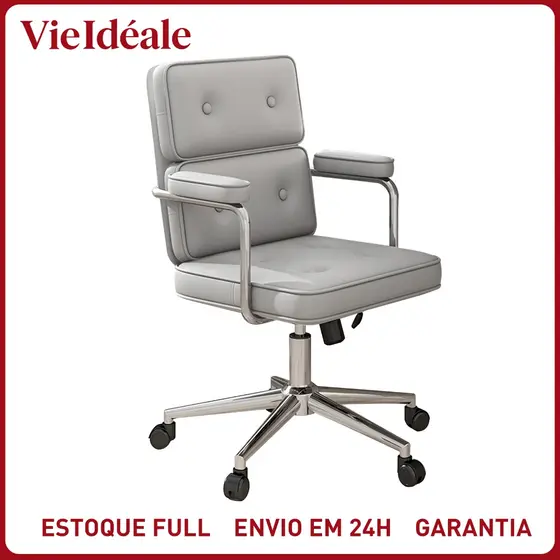Nova Cadeira De Escritório Ergonômica Giratória Couro Retrô De Alto Luxo Lazer Retrô Conforto