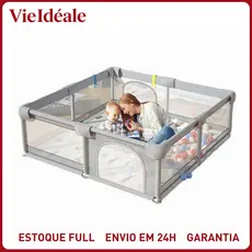 Cercadinho Cinza Bebê Grande Chiqueirinho Infantil Cercado Portátil Dobrável 180x150