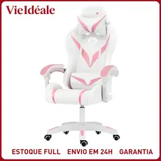 Cadeira Gamer Reclinável RGB LED com Controle, Ergonômica, Giratória, Suporta 150kg, Estofado PU  Reclinável Estofado