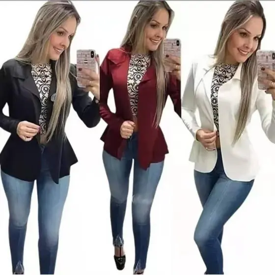Blazer Casquinho Neopreme Feminino Terninho Formal Fornece Blazer