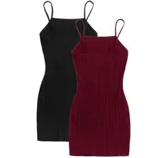 Kit C/1, 2 ou 3 Vestidos Canelado Alcinha Preto/Bordô - Tamanho P,M,G,GG Pronta entrega Envio Imediato