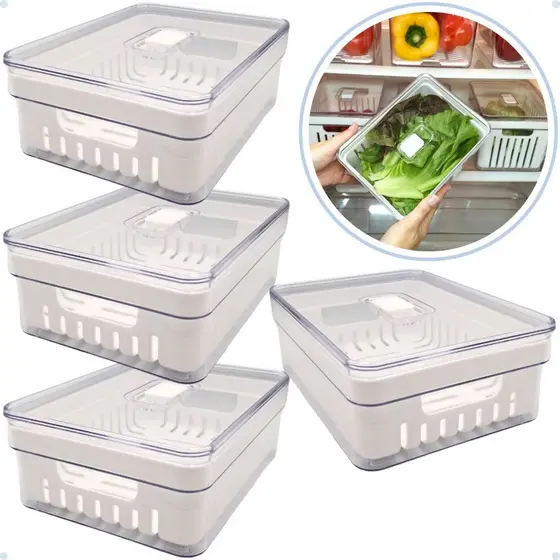 Kit com 1,2 e  4 Organizadores de Geladeira com Cesto e Tampa com Controle de Ventilação - 2 LITROS.