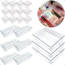 Kit 21 Organizadores de Gaveta Modular Acrílico Transparente Multiuso