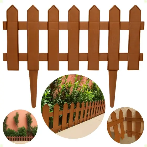 Kit 12 Cercas Plásticas para Jardim Marrom Tipo Inglês Decorativas Resistente Fácil Instalação