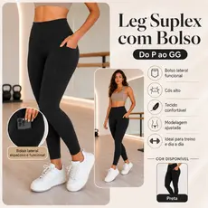 Calça Legging Fitness Feminina Cintura Alta com Bolso Poliamida Lisa