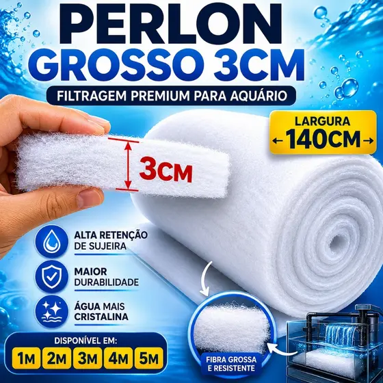 Manta acrílica Grosso 3cm 150g/m² - 140cm Largura - Filtragem Aquário Lago 1m a 5m