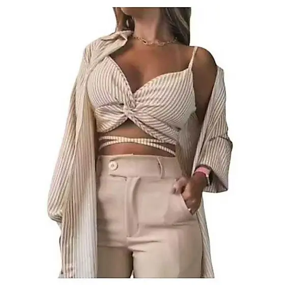 Conjunto Cropped + Camisa Kimono Feminina – Look Moderno e Leve