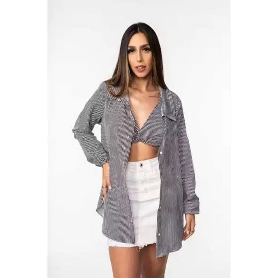 Camisa Feminina Alongada Estilo Kimono – Tendência 2025