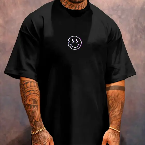 Camiseta Oversized Streetwear Masculina Gola Alta Rosto Sorriso Meme