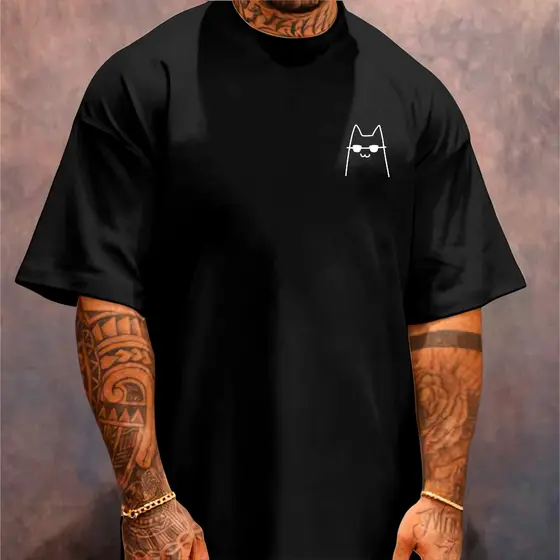 Camiseta Oversized Streetwear Masculina Gola Alta Cat Meme Tumblr