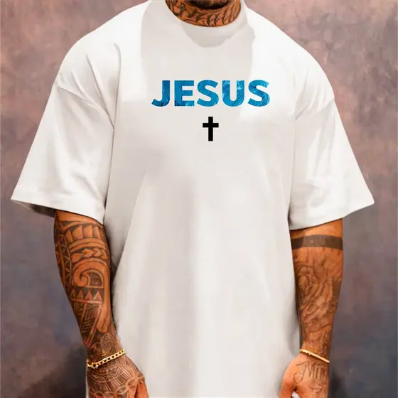Camiseta Oversized Streetwear Masculina Gola Alta Jesus Católica
