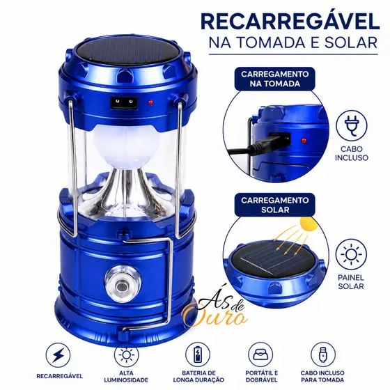 Luminária Lampião Carregador Solar Camping Usb Led Lanterna