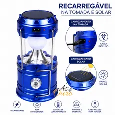 Luminária Lampião Carregador Solar Camping Usb Led Lanterna