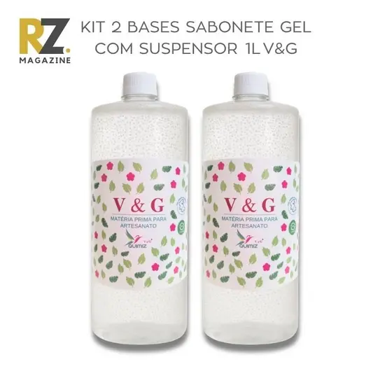 Kit 2 Bases Sabonete Gel com Suspensor V&G 1L p/ Geleia de Banho, Sabonete c/ Glitter e Esfoliante