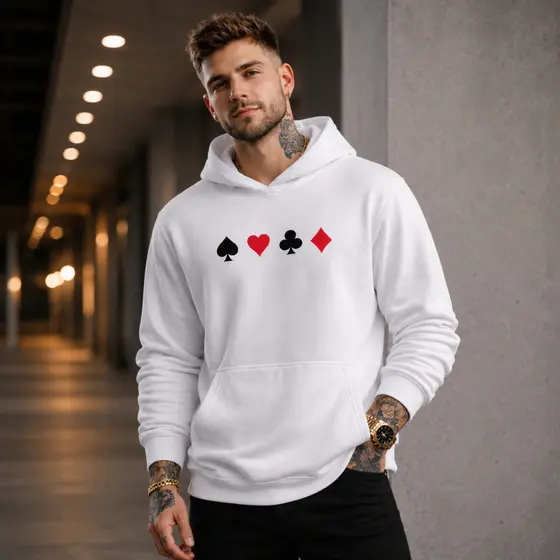 Blusa Moletom Canguru Streetwear Unissex Flanelado Capuz E Bolso Estampa Poker