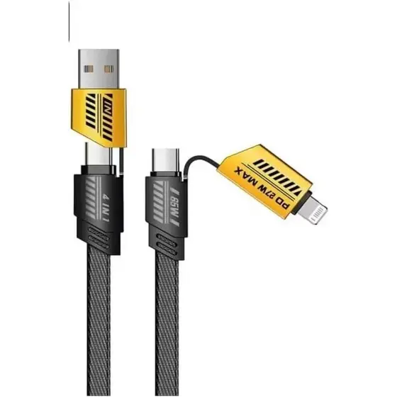 Cabo 4 em 1 Reforçado 65W Turbo com Conectores Lightning, Tipo-C e USB-A | Compatível com iPhone, Android, iPad, MacBook