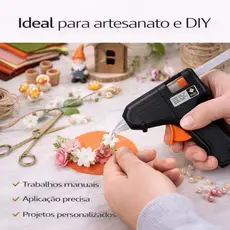 Pistola de Cola Quente Mini elétrica portátil Bivolt 127V-220V 8W Compacta Preto e Laranja para Artesanato e Projetos Ar