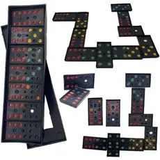 Jogo Dominó Preto Clássico Plástico Pontos Coloridos Estojo, Jogo com Estojo – 28 Peças Resistentes, Diversão Ideal para