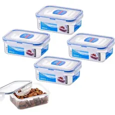 Kit Jogo 4 potes hermético tampa travas retangular porta papinha bebê 350mL