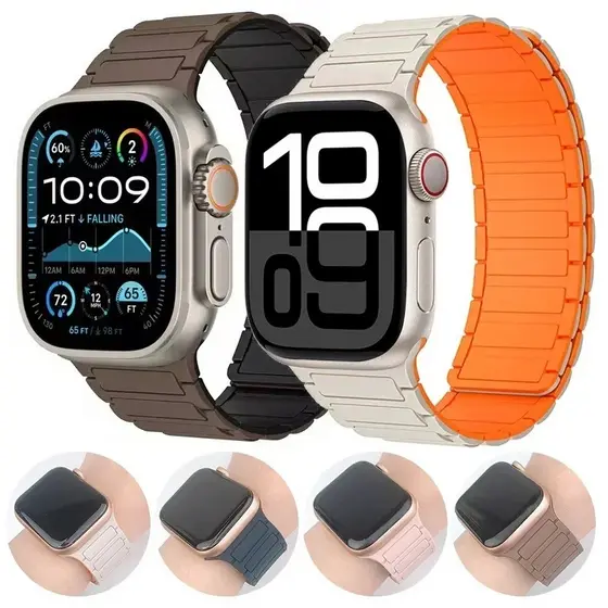 Pulseira Silicone Magnética tipo Apple Watch Band 38mm 40mm 41mm 42mm 44mm 45mm Compatível IWatch série 8 7 6 SE 9