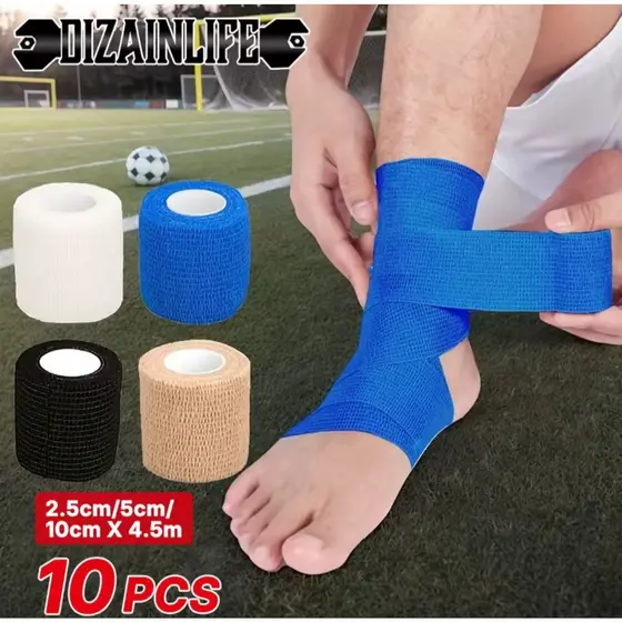 2/10 Rolos de Bandagem elástica respirável esportes fitas autoadesiva Bege envoltório dedo fita pulso tornozelo